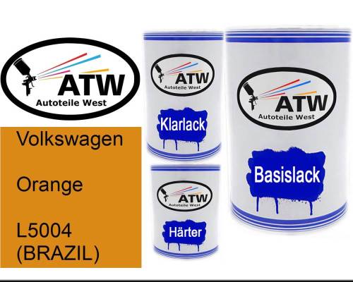 Volkswagen, Orange, L5004 (BRAZIL): 500ml Lackdose + 500ml Klarlack + 250ml Härter - Set, von ATW Autoteile West.